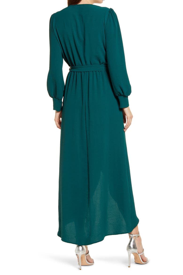 Wrap Front Long Sleeve Dress, Alternate, color, DARK GREEN