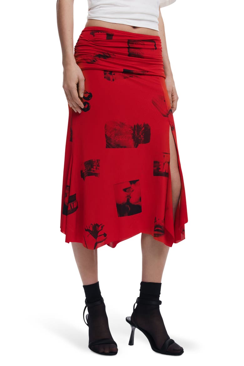 Ruched Handkerchief Hem Skirt, Main, color, ORANGE RED