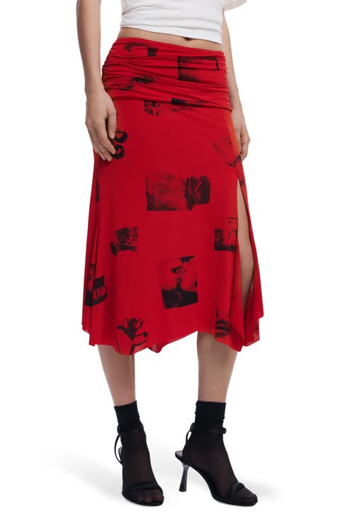 Ruched Handkerchief Hem Skirt