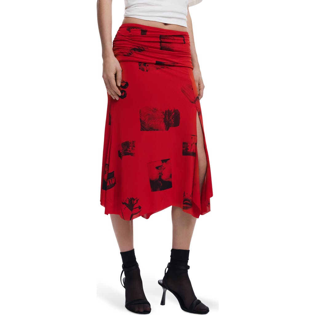 Desigual Collage Skirt With Turned Waist In Red
