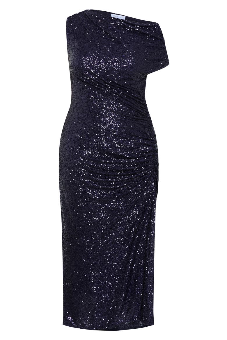 Sequin Star One-Shoulder Maxi Gown, Alternate, color, NAVY SHINE