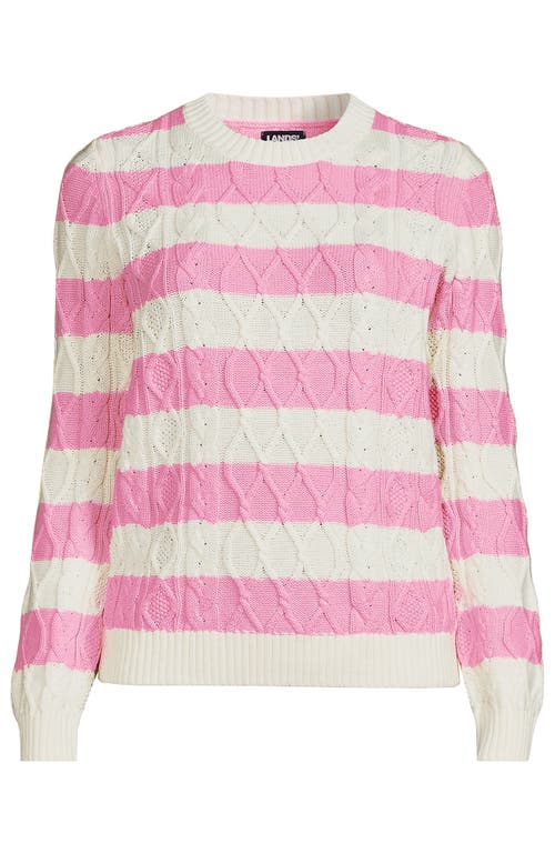LANDS' END LANDS' END COTTON DRIFTER CREW CABLE PULLOVER SWEATER