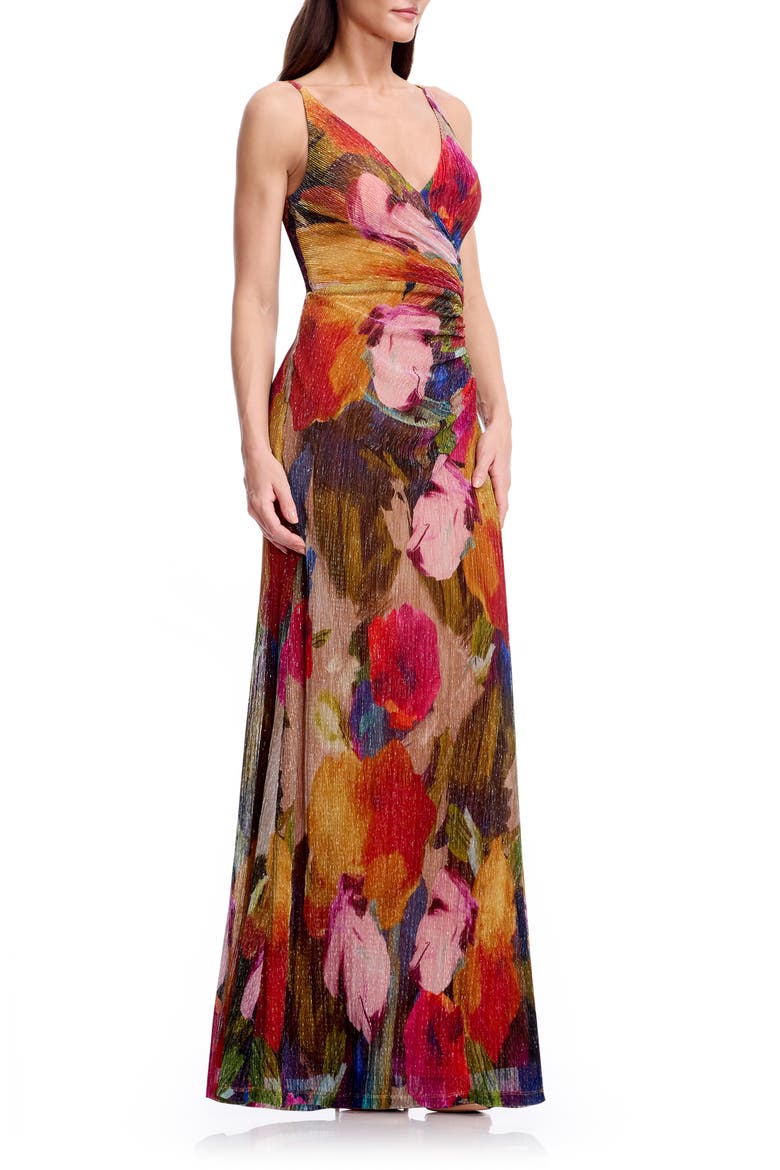 Jordan Floral Metallic Gown, Alternate, color, BRIGHT ROSE MULTI