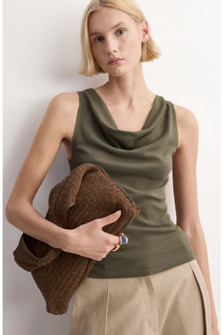 Fitted Cowl Neck Sleeveless Cotton Top, Alternate, color, KHAKI GREEN