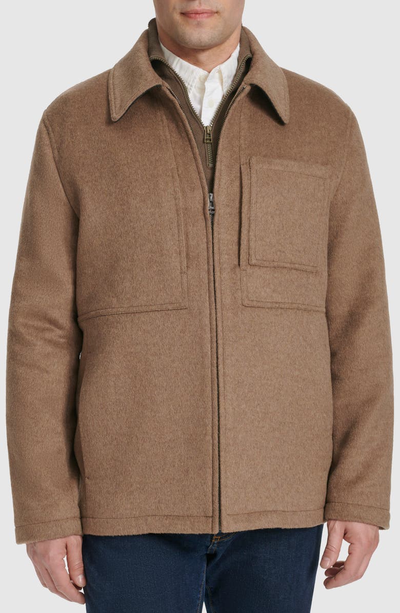 Cole Haan Felt Zip Front Shirt Jacket, Main, color, Mushroom