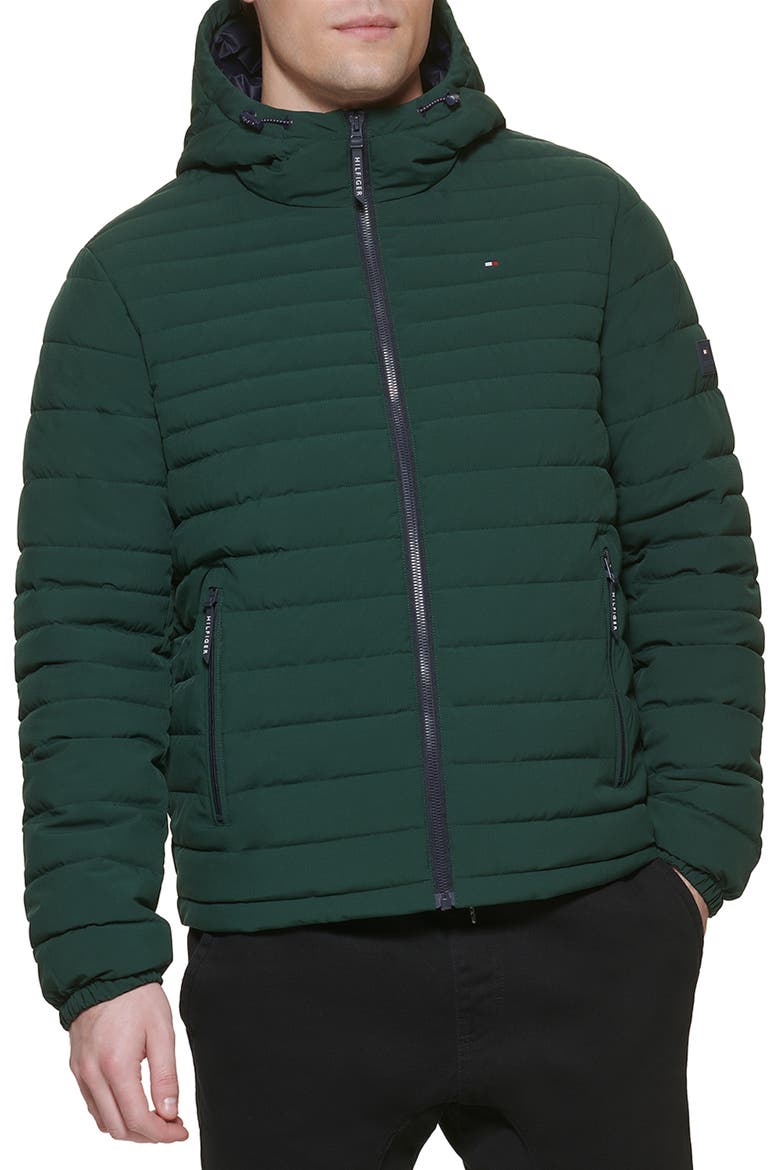 Stretch Quilted Hooded Jacket, Main, color, BLACK