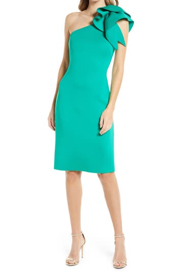 Eliza J One-shoulder Scuba Crepe Cocktail Dress In Green