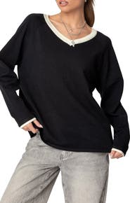 EDIKTED Contrast V-Neck Sweater