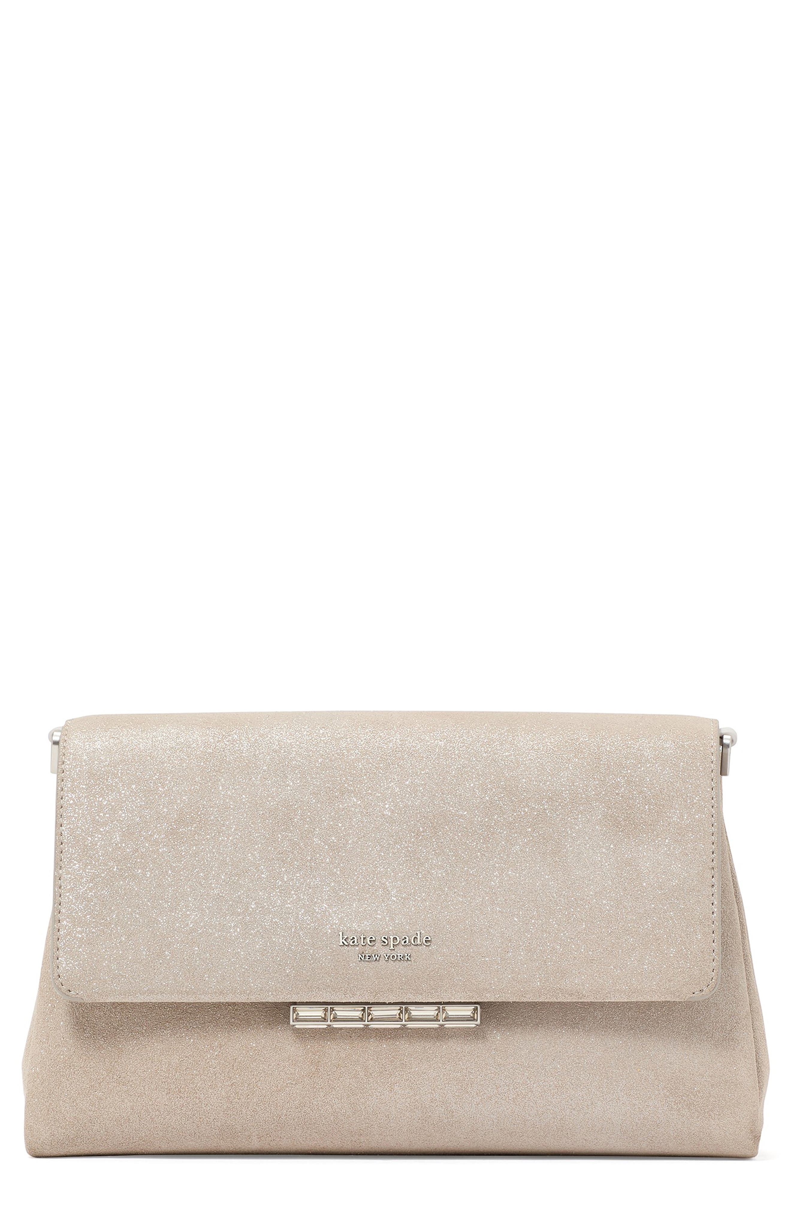 Kate Spade New York grace glitter suede clutch in Silver 