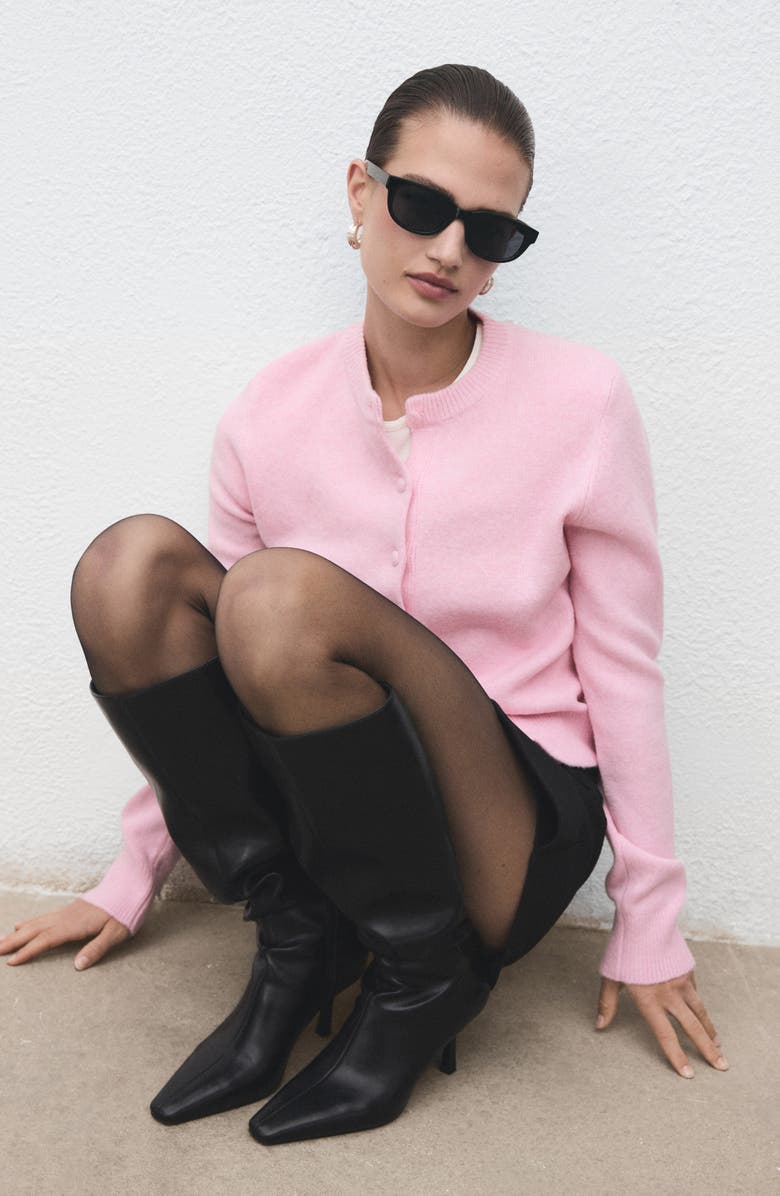 MANGO Covered Button Crewneck Cardigan, Alternate, color, Pink