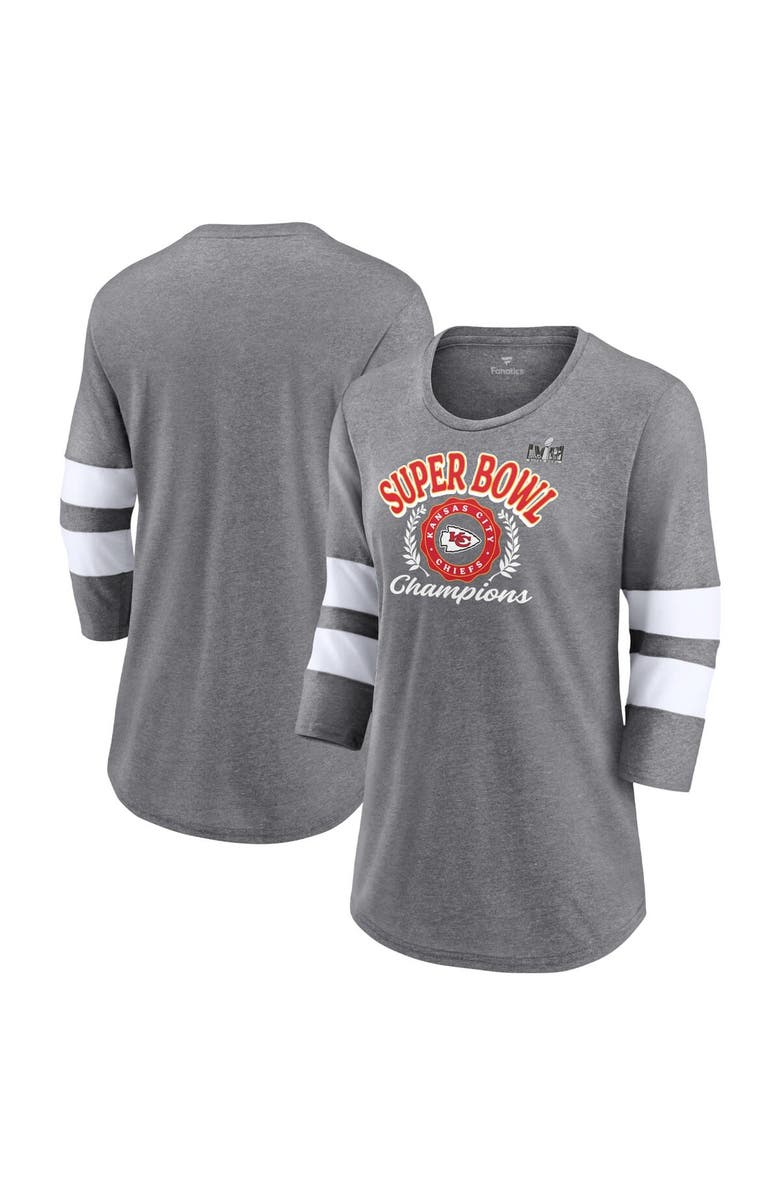 FANATICS Women's Fanatics Branded  Heather Gray Kansas City Chiefs Super Bowl LVIII Champions Written Script Tri-Blend 3/4-Sleeve T-Shirt, Alternate, color, 