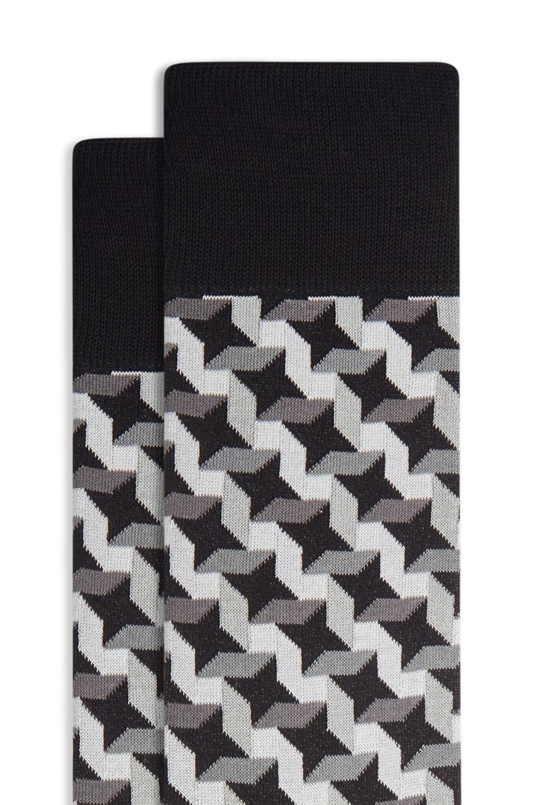 Optical Illusion Cotton Blend Dress Socks, Alternate, color, BLACK