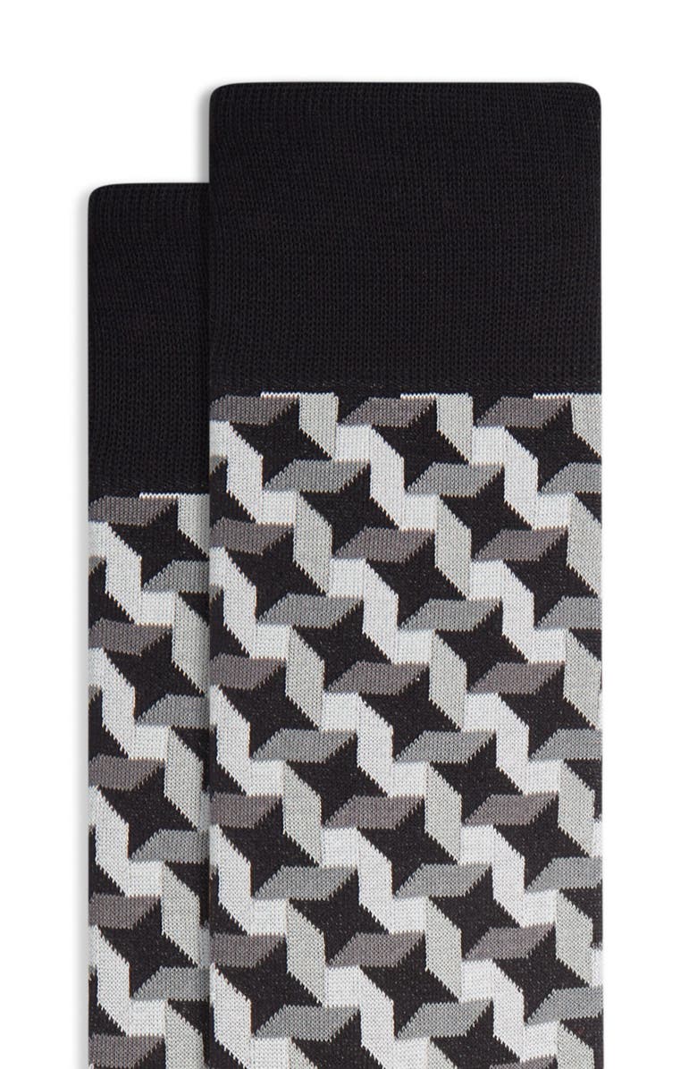 Bugatchi Optical Illusion Cotton Blend Dress Socks, Alternate, color, Black