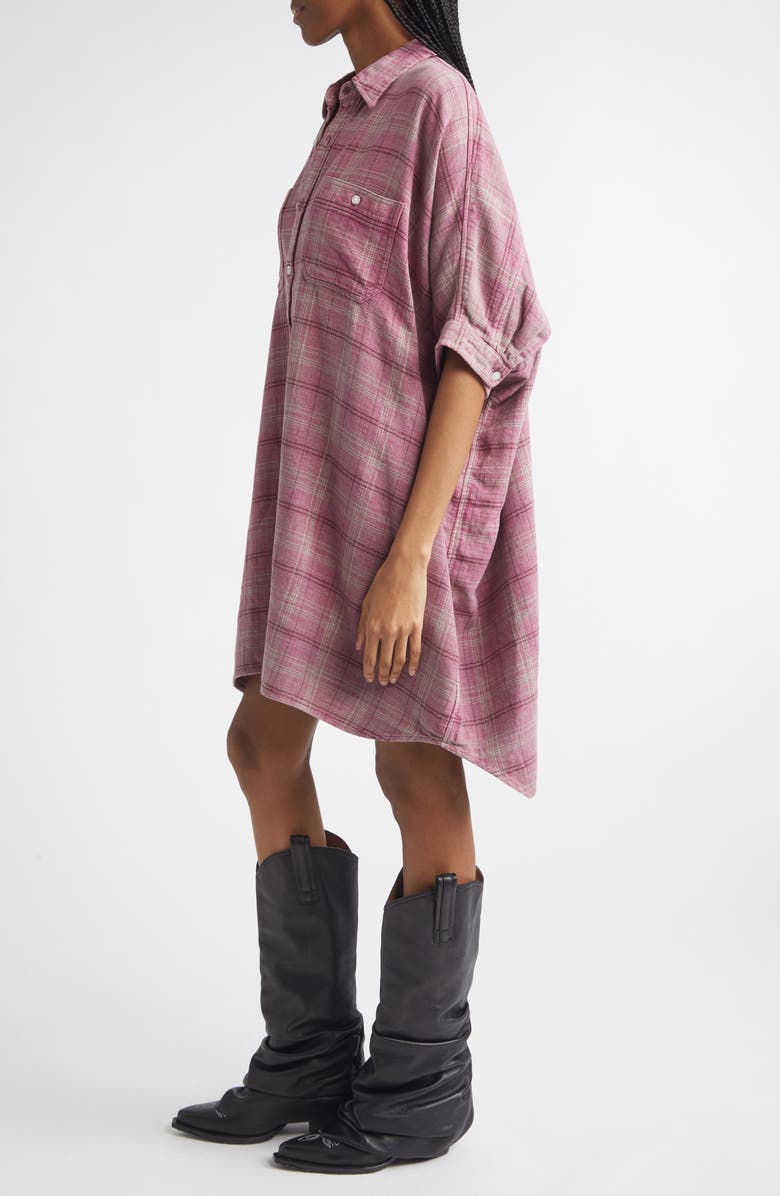 R13 Plaid Oversize Boxy Cotton Flannel Shirtdress, Alternate, color, Muted Pink Plaid