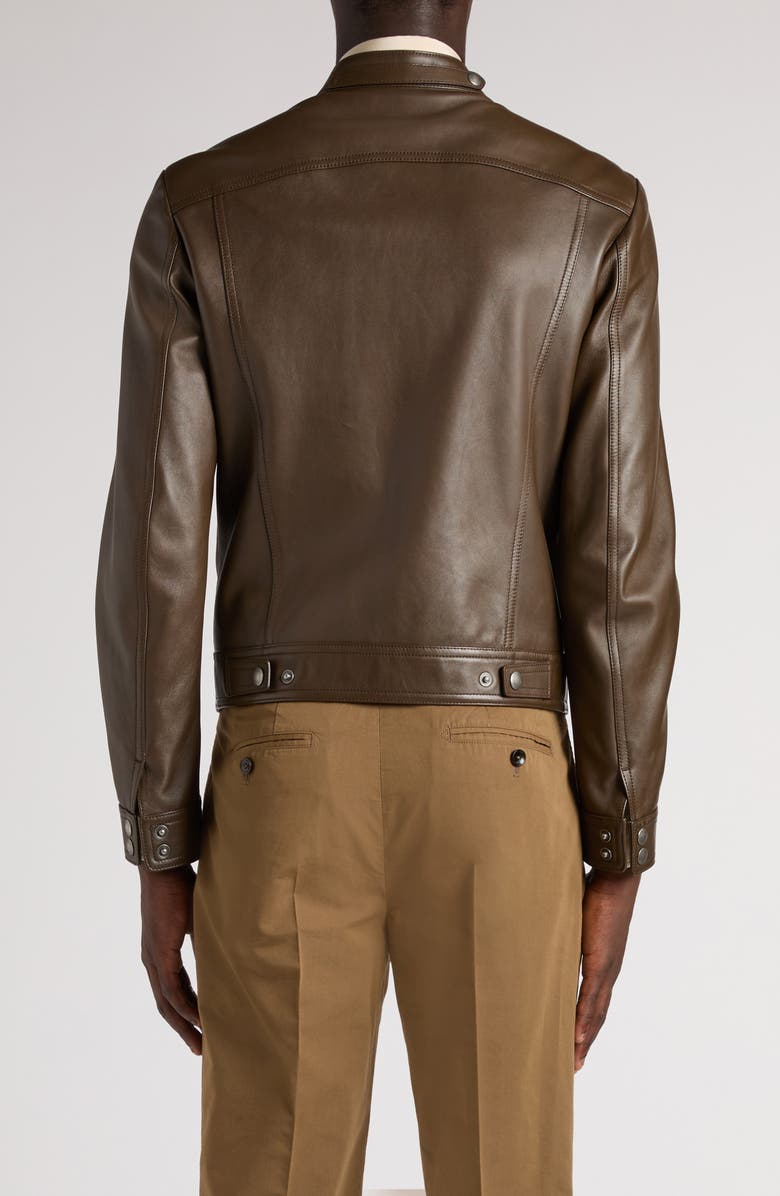 TOM FORD Plongé Leather Cafe Biker Jacket, Alternate, color, Fg820 Dark Olive