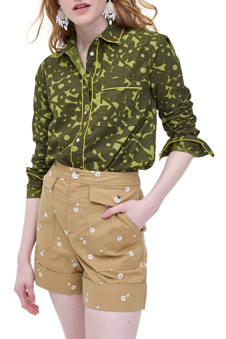 Camo Flowers Long Sleeve Button-Up Shirt, Main, color, GREEN OLIVE