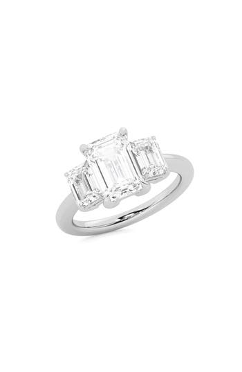 Everyday By Hautecarat Emerald-cut Lab Grown Diamond 3-stone Engagement Ring In 14k White Gold