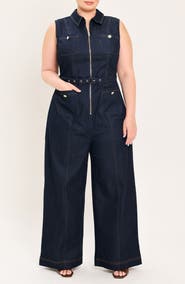 FREEMARKET Zip Front Wide Leg Denim Jumpsuit