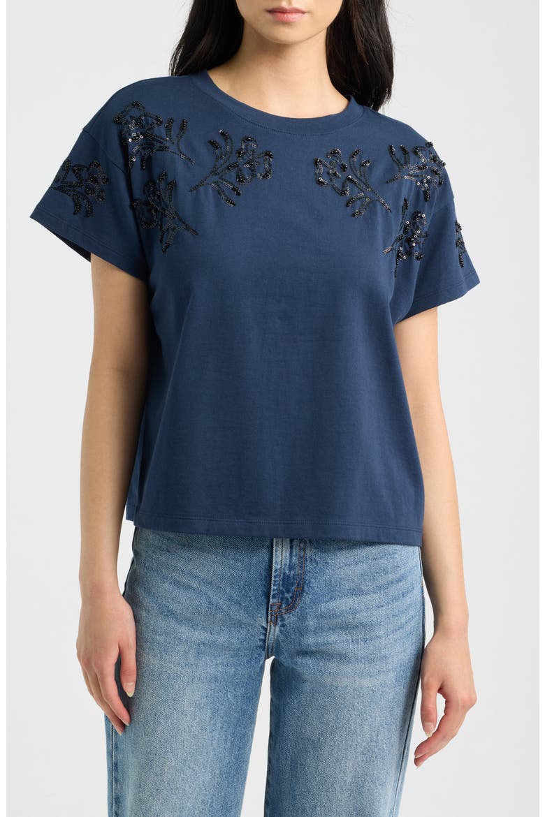Kelly Beaded Floral Boxy T-Shirt, Main, color, NAVY MULTI