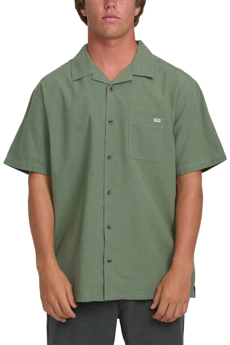 Victoria Vacay Linen Blend Camp Shirt, Main, color, GRANITE GREEN