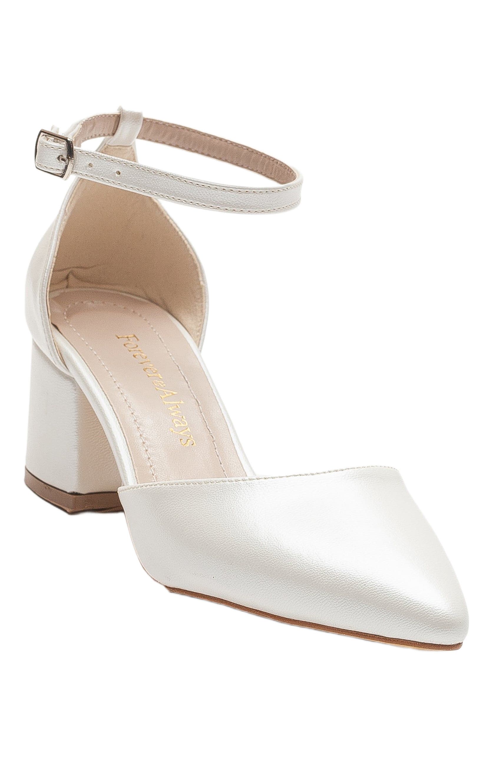 Forever & Always Shoes Fiona Low Block Heels with Ribbon, Alternate, color, Ivory Faux Leather