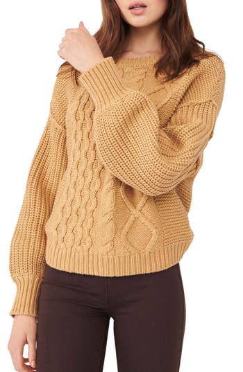 Free People Dream Cable Crewneck Sweater In Brown