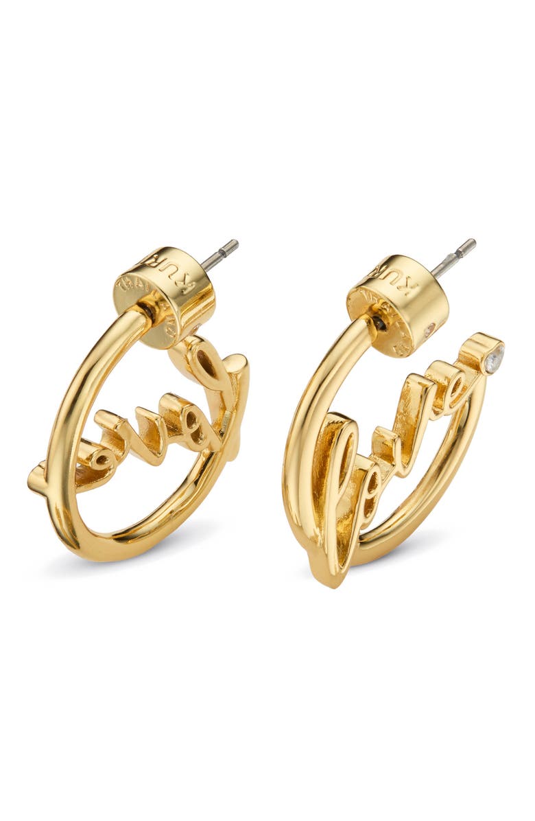 Kurt Geiger London Love Script Hoop Earrings, Main, color, Gold