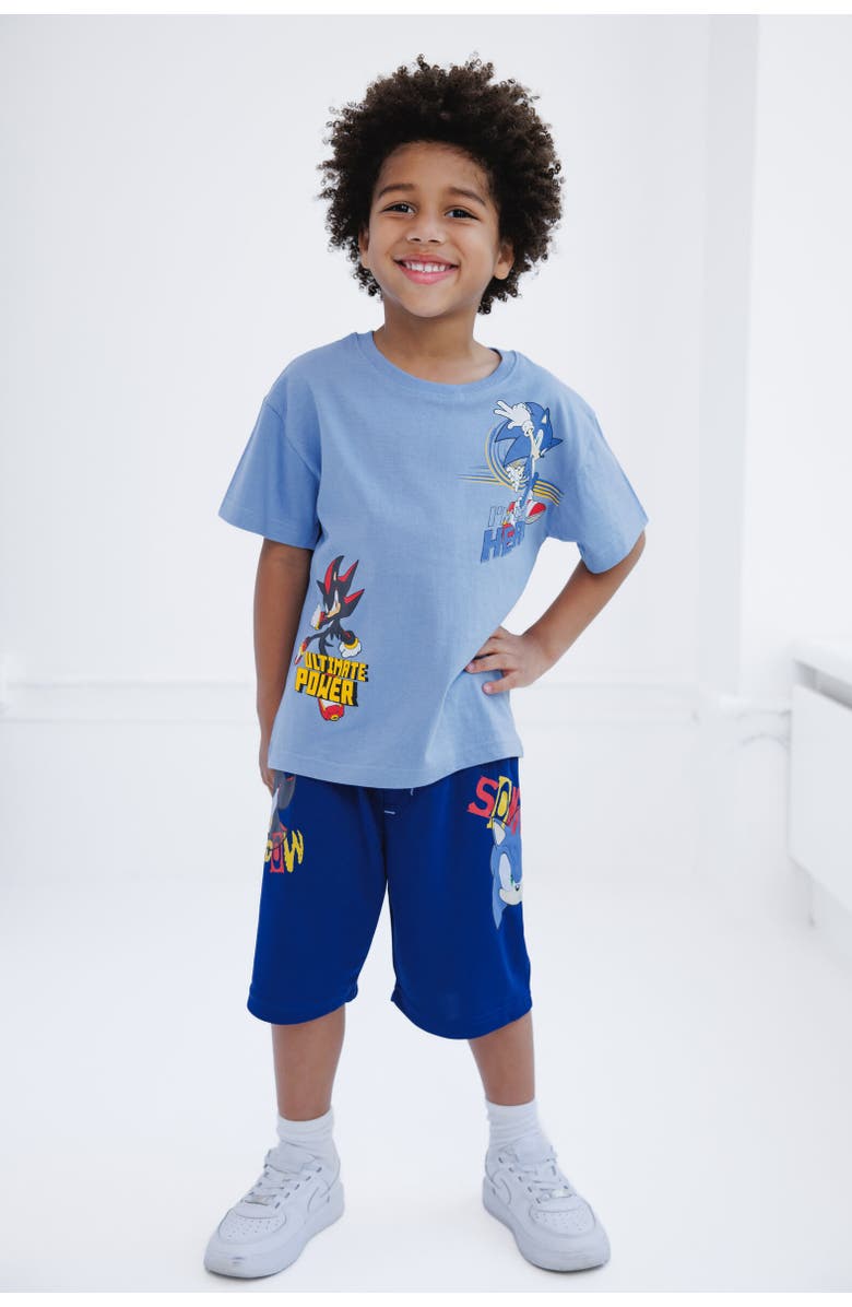 SEGA Sonic the Hedgehog Boys' Athletic 2-Piece Tee and Shorts Set, Alternate, color, Sonic Shadow Blue