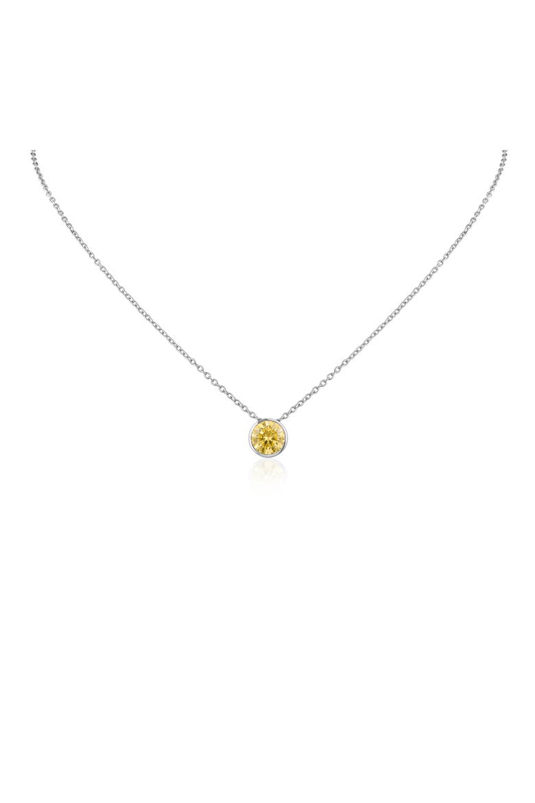 Bezel Birthstone Cubic Zirconia Pendant Necklace, Main, color, CITRINE/ SILVER