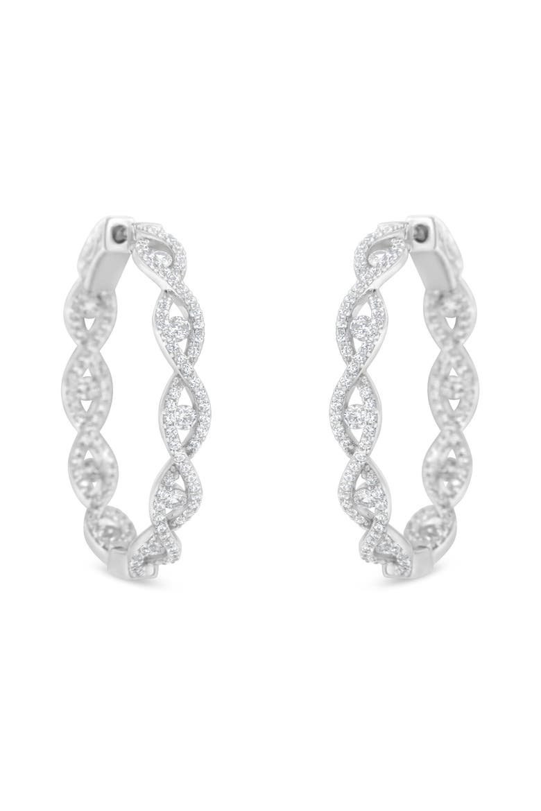 10K White Gold 1 1/2 cttw Diamond Hoop Earrings, Alternate, color, White