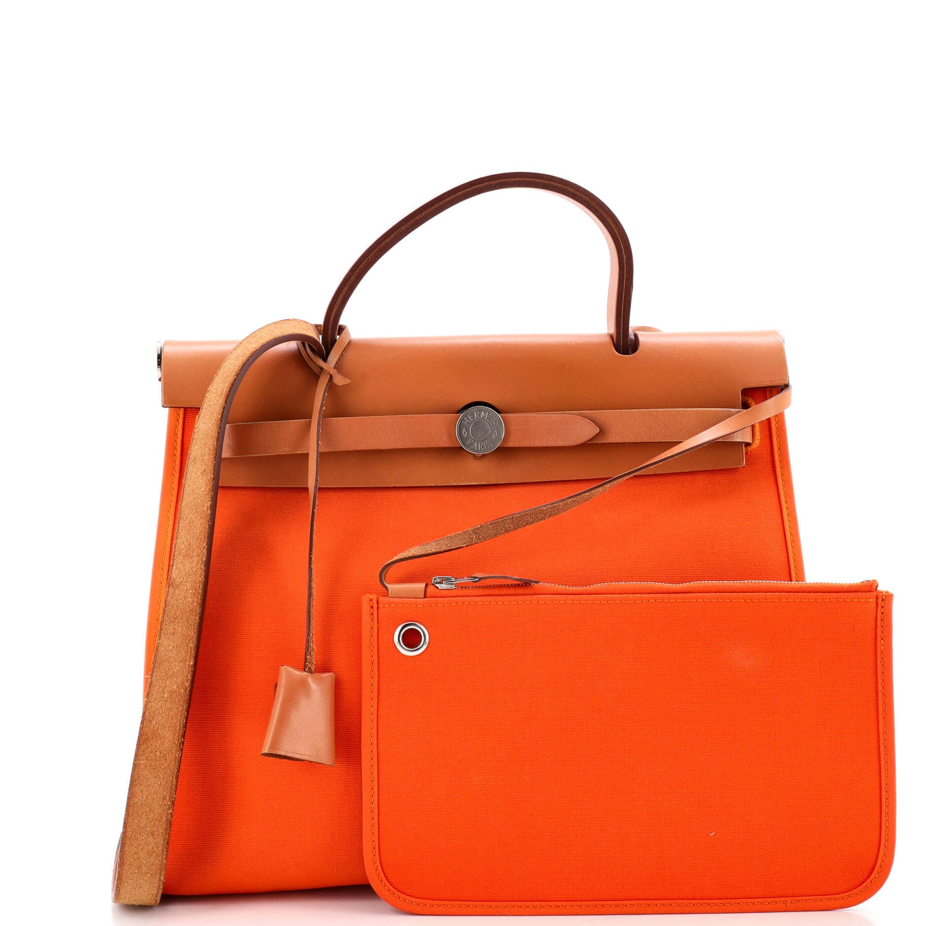 Pre-Owned Hermes Herbag Zip Leather and Toile 31, Alternate, color, Orange H