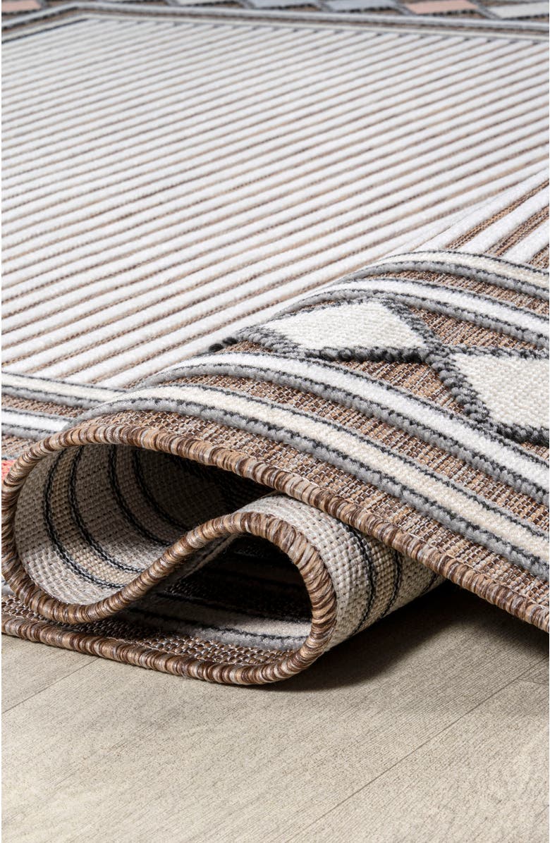 JONATHAN Y Sebastian High-Low Modern Diamond Border Indoor/Outdoor Area Rug, Alternate, color, Brown/Ivory