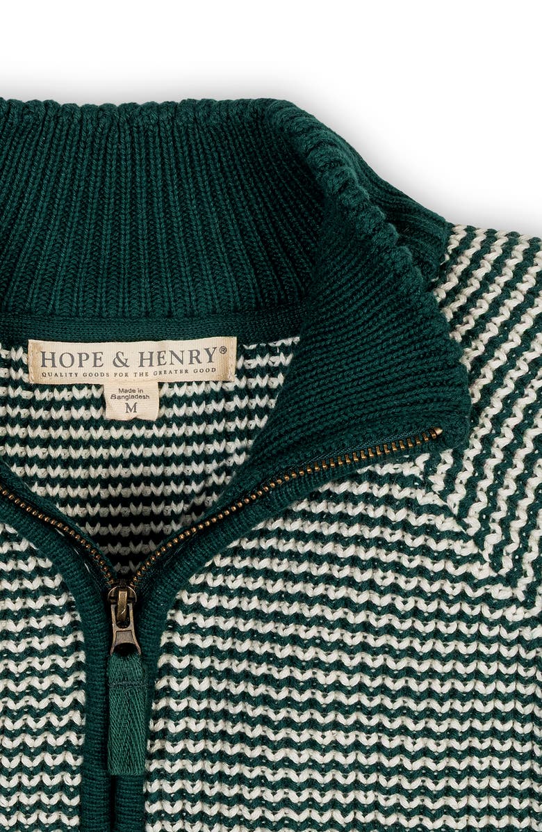 Hope & Henry Kids' Organic Long Sleeve Half Zip Raglan Ski Sweater, Alternate, color, Deep Green Stripe