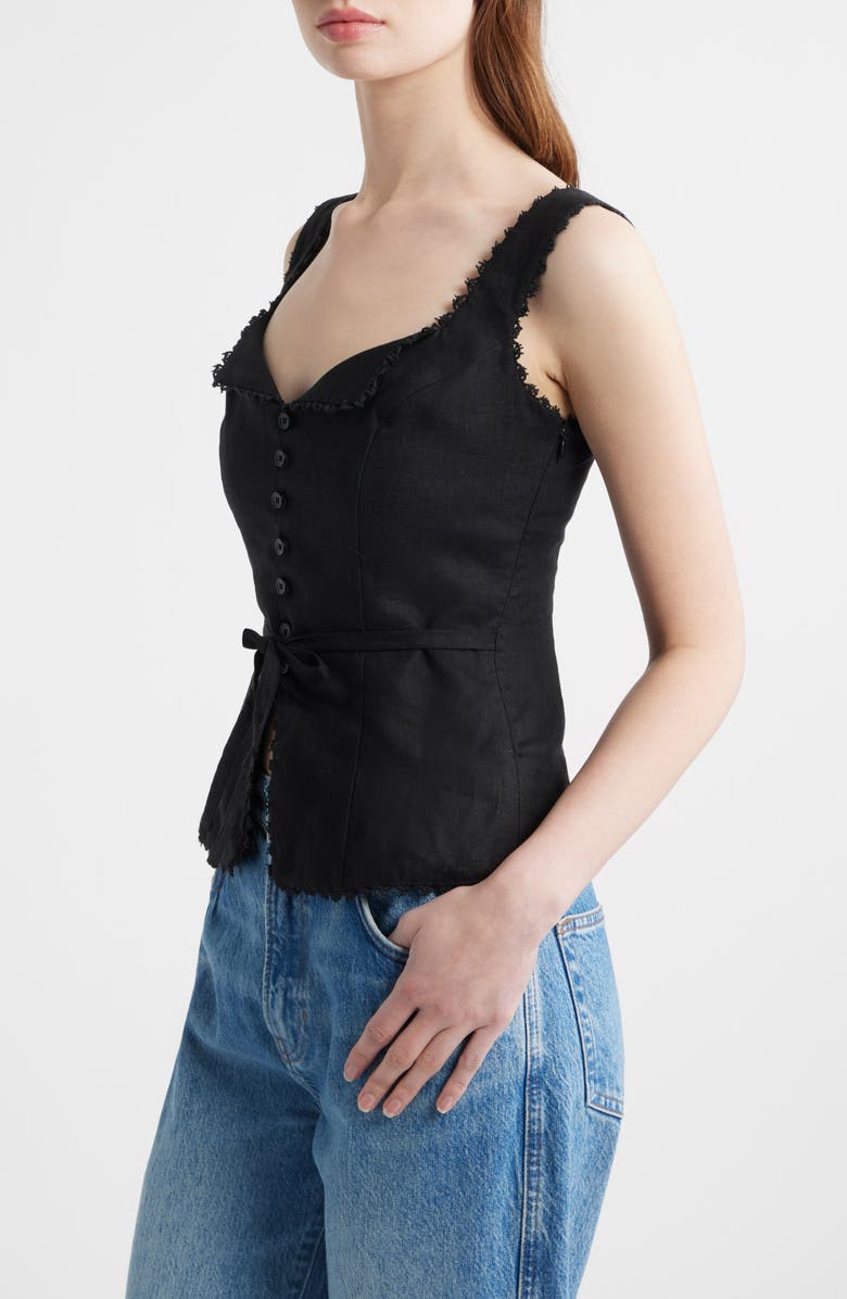 Reformation Viola Linen Tank, Alternate, color, Black