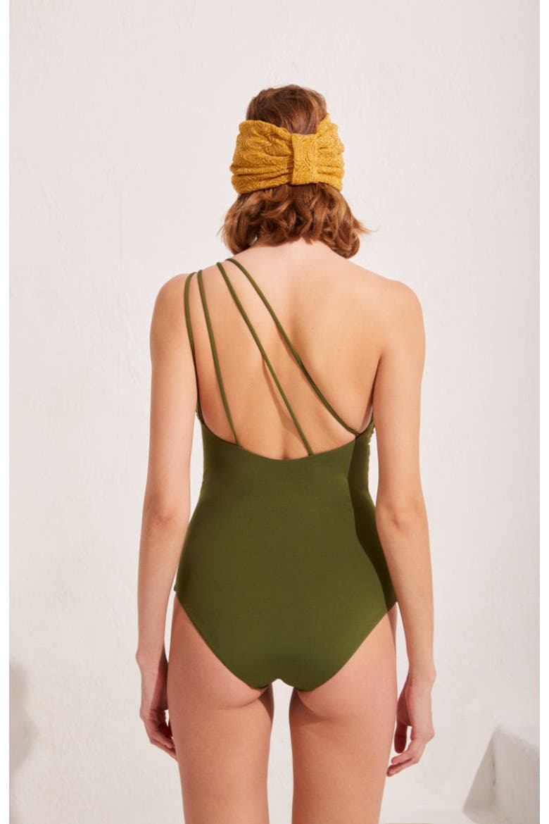 Touch Of Artisanal Strapless Swimsuit, Alternate, color, Khaki