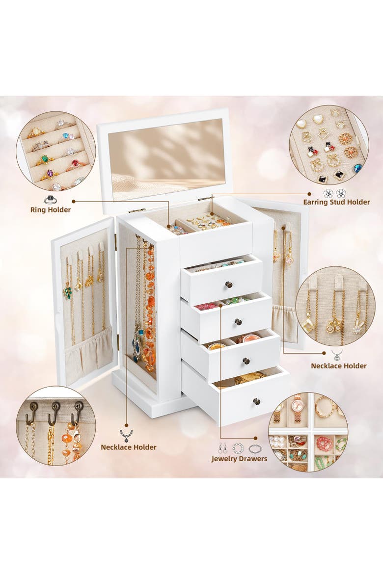 Solid Wood Tabletop Jewelry Armoire, Alternate, color, White