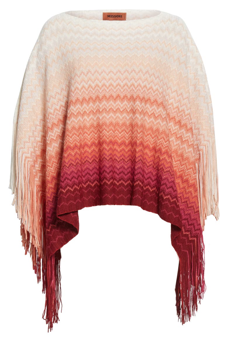 Ombré Stripe Fringe Poncho, Alternate, color, RED MULTI