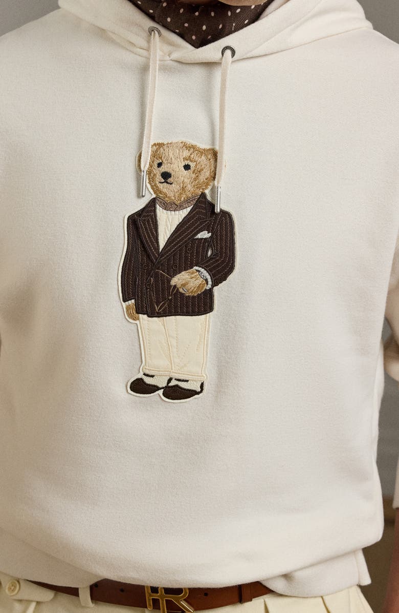 Ralph Lauren Purple Label Felpa Bear Appliqué Cotton & Cashmere Hoodie, Alternate, color, Classic Cream