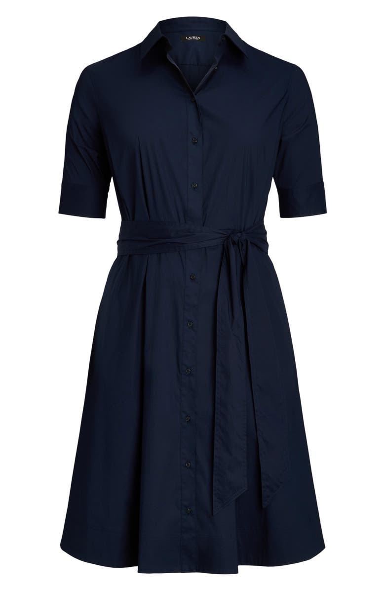 Lauren Ralph Lauren Belted Fit & Flare Cotton Blend Shirtdress, Alternate, color, Lauren Navy