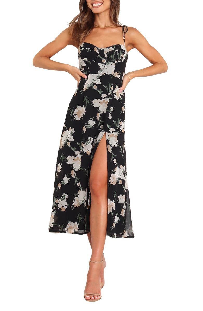 Petal & Pup Meg Floral Print Bustier Dress, Main, color, Black