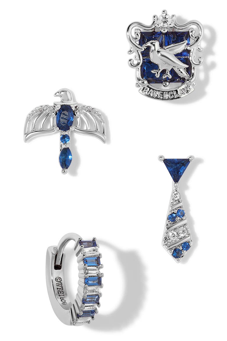 x Harry Potter Set of 4 Assorted Single Stud Earrings, Alternate, color, SILVER/ RAVENCLAW