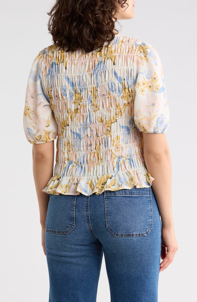 Sanctuary Nanette Smocked Puff Sleeve Recycled Polyester Top, Alternate, color, Paradise Punch Pink