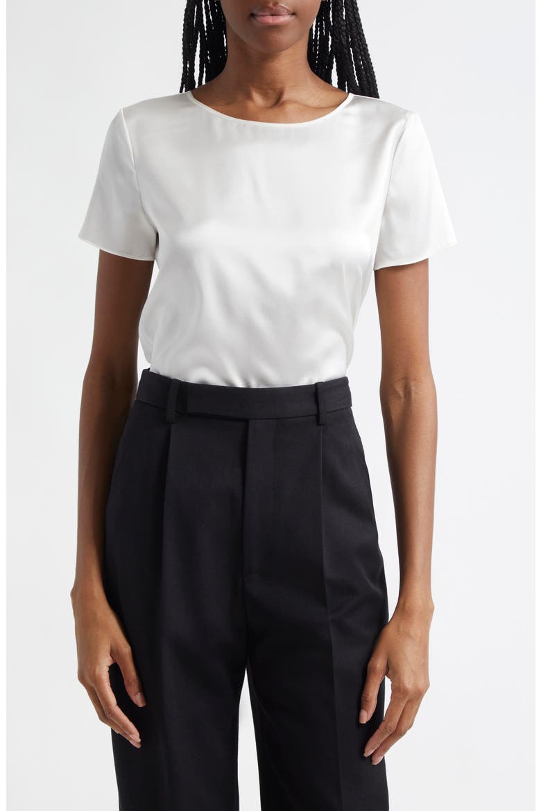 Satin Stretch Silk T-Shirt, Main, color, WHITE