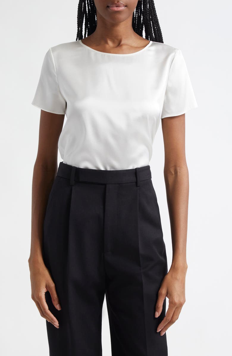 Emporio Armani Satin Stretch Silk T-Shirt, Main, color, White