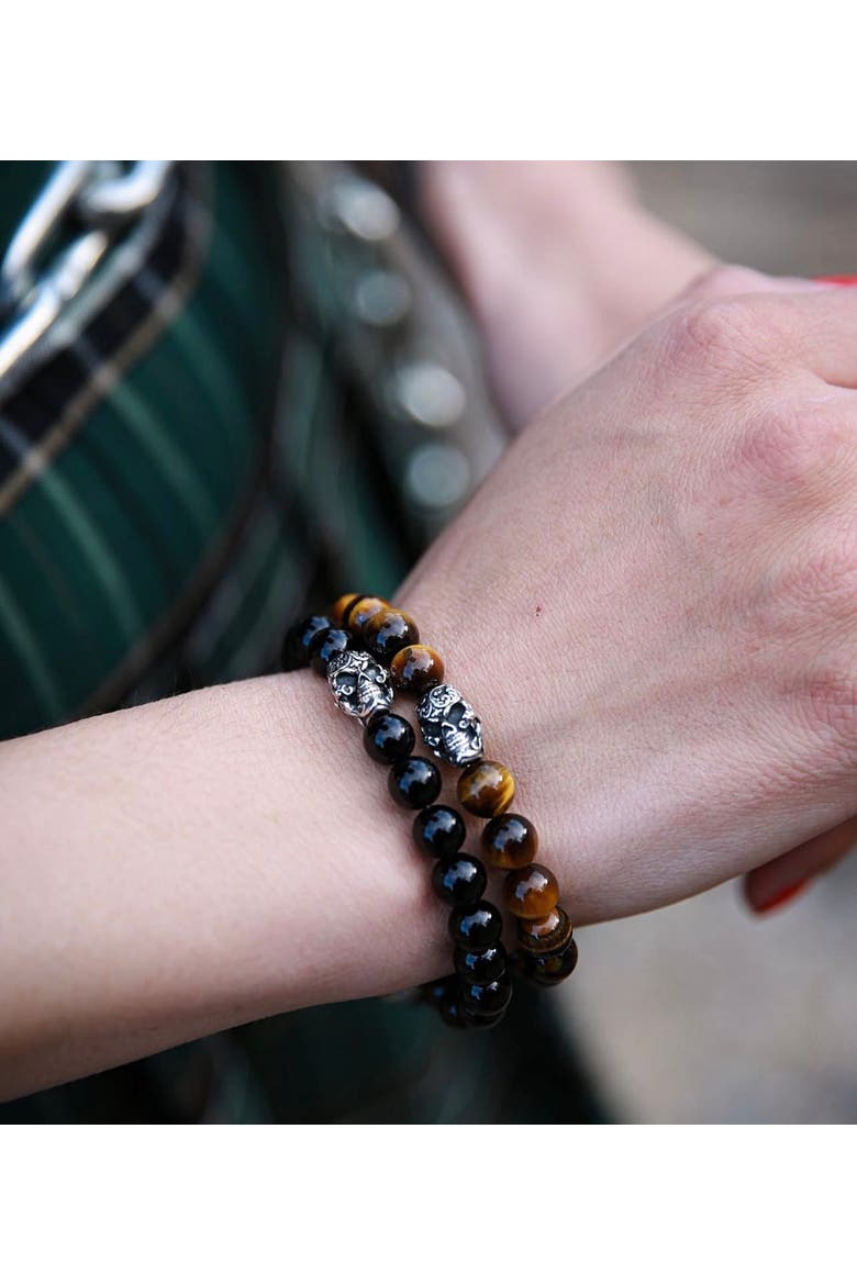 Filigree Skull Bead Bracelet, Alternate, color, Black