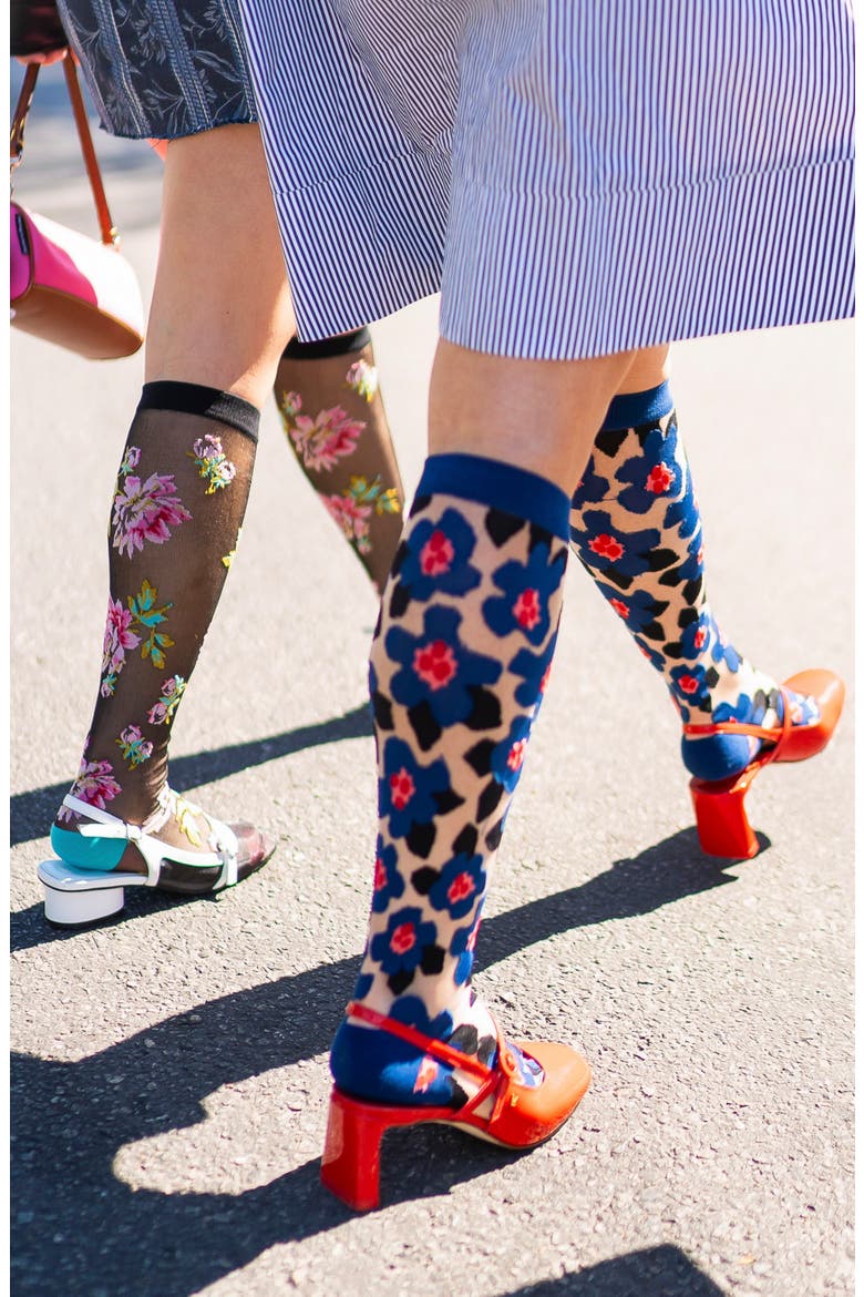 2-Pack Floral Sheer Knee High Socks, Alternate, color, BLUE/ BLACK