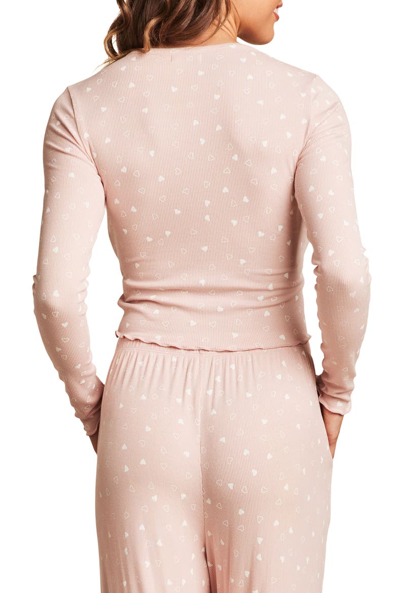 Ultra Soft Rib Lettuce Hem Crop Pajama Top, Alternate, color, DUSTY ROSE/ PEARL