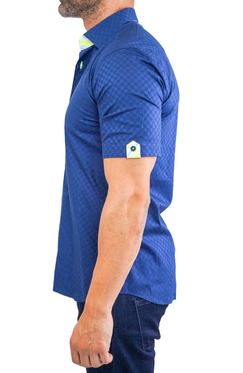 Maceoo Galileo Panam 38 Navy Contemporary Fit Short Sleeve Button-Up Shirt, Alternate, color, Blue