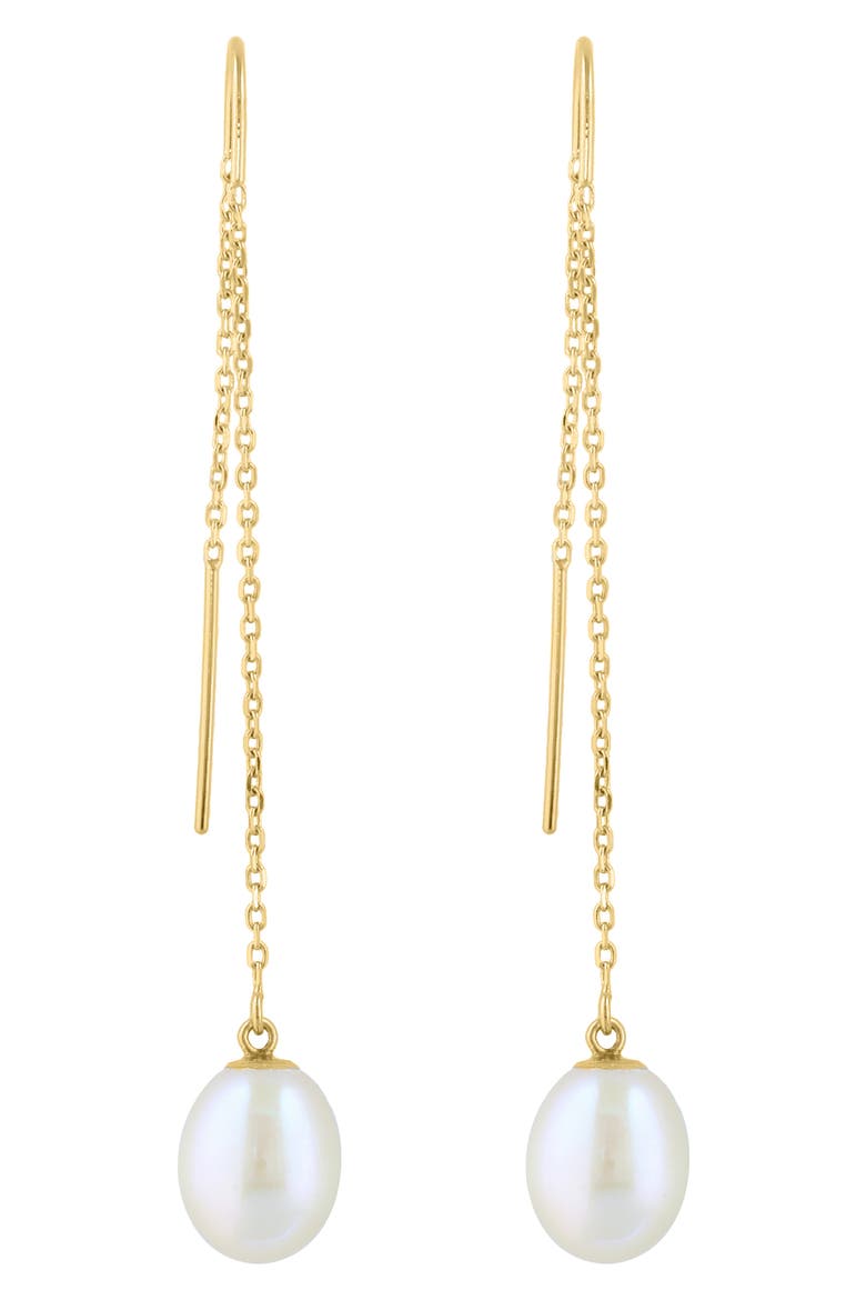 Freshwater Pearl Threader Drop Earrings, Main, color, WHITE