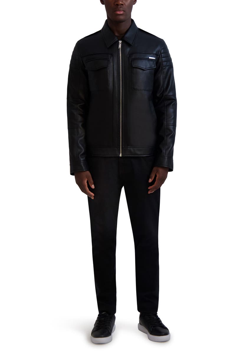 KARL LAGERFELD PARIS Faux Leather Trucker Jacket, Alternate, color, Black